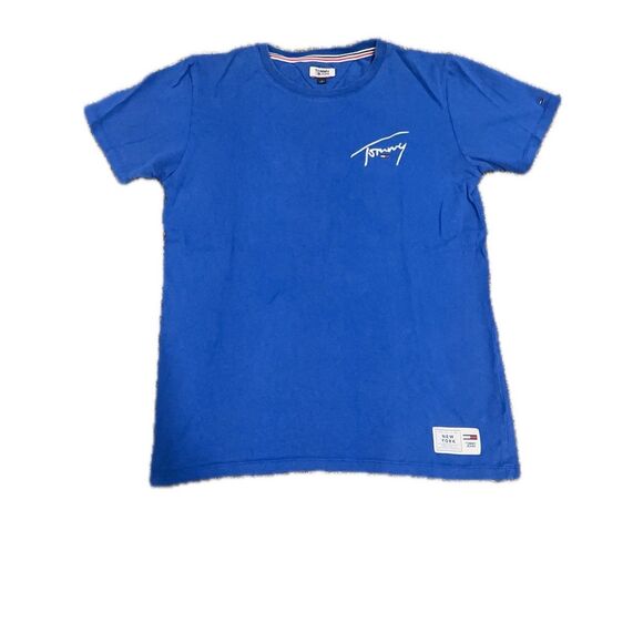 Tommy Jeans T Shirt Men M Blue Spellout Retro VTG New York Hilfiger Streetwear - Picture 1 of 6
